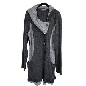 The Pyramid Collection Sweater Women's Gray Black Cardigan Mixed Media Sz XL